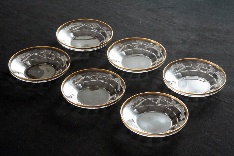 グラスウェア「薊文 丸皿 6枚組（W 14 ㎝）」