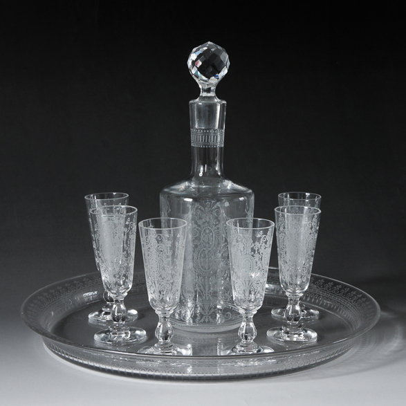 Baccarat エッチング装飾 ボウル 2個セット オールドバカラ「エッチング装飾 リキュールセット（トレイ付き