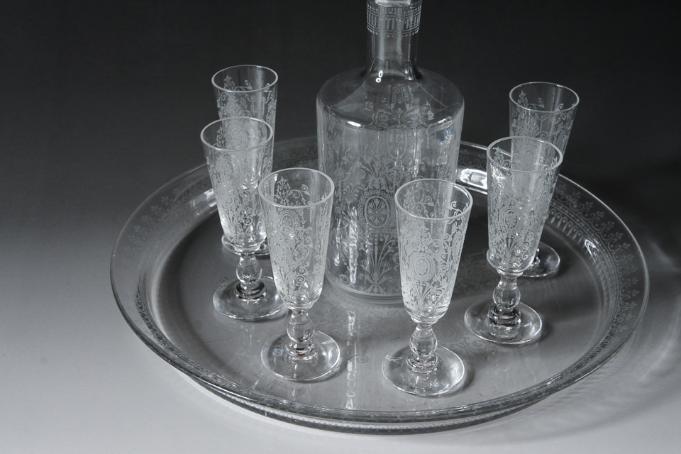 Baccarat エッチング装飾 ボウル 2個セット オールドバカラ「エッチング装飾 リキュールセット（トレイ付き