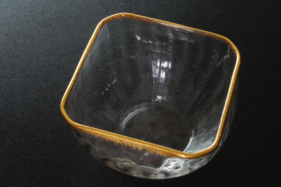 グラスウェア「振り金彩 角鉢（10㎝） 単品（深鉢）」